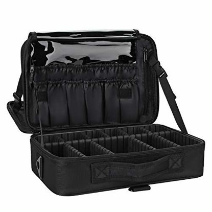 Picture of Relavel Makeup Bag Travel Makeup Train Case Large Cosmetic Case Professional Portable Makeup Brush Holder Organizer and Storage with Adjustable Dividers (black L)