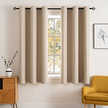 Picture of MIULEE 90" Long Room Darkening Curtains Thermal Insulated Drapes Solid Window Treatment Set Grommet Top Light Blocking Blackout Curtain for Living Room / Bedroom 2 Panels Beige