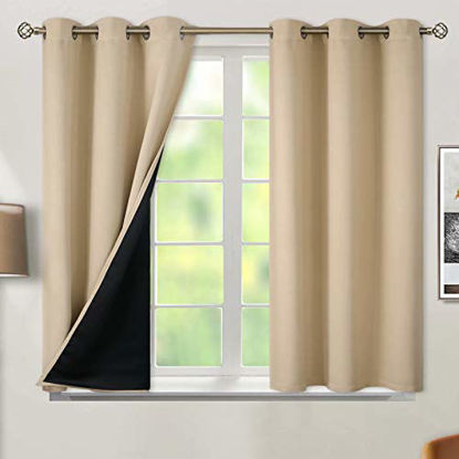 Picture of BGment Thermal Insulated 100% Blackout Curtains for Bedroom with Black Liner  Double Layer Full Room Darkening Noise Reducing Grommet Curtain ( 42 x 54 Inch  Taupe  2 Panels )