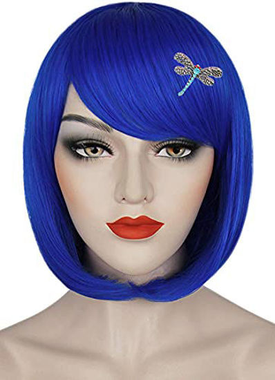 Ruina Coraline Wig Blue Bob Cosplay Costume Wigs for Women Short Straight Hair Wig with Bangs Cute Heat Resistant Synthetic Wigs for Party Halloween R020BL 
