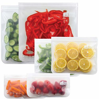 Picture of Gorilla Grip Reusable  Leakproof Secure Zip Freezer Safe  PEVA Food Storage Bags  18 Pack  Lunch Storage Baggies  School  Work  Includes 6x Each: Snack  Sandwich  Gallon Size Bag  Modern Colors Set