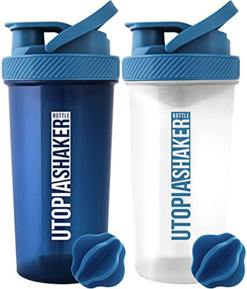Picture of Utopia Home 2-Pack 28-Ounce Fitness Sports Classic Protein Mixer Shaker Bottle-Leakproof (Clear/Navy)