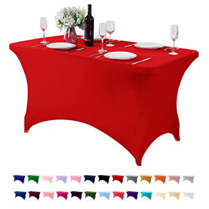 Picture of Spandex Table Cover for 4FT or 6ft or 8ft Table Universal Fitted Stretch Tablecloth for Party  Banquet  Wedding and Events