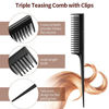 Picture of 3 Pieces Teasing Hair Brush and Teasing Comb Set Includes Salon Nylon Boar Bristle Brush and 2 Triple Teasing Comb Rat Tail Combs for Back Brushing Slicking Hair Women Men Girl (Black and Blue)
