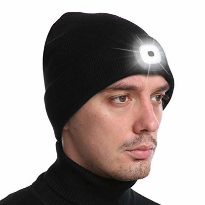Picture of Deilin Upgraded LED Beanie Hat with USB Rechargeable for Men and Women  Adjustable Brightness Headlamp Winter Lighted Beanie Cap  Unisex Winter Warmer Knit Hat with Light