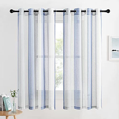 Picture of NICETOWN Linen Sheer Curtains with Stripe Pattern for Bedroom  63" Length Flax Hit Color Semi Sheer Window Treatment Privacy with Light Filter for Nursery  100" Width 2 Panels  Grey/Blue/White