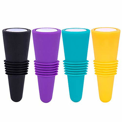 Picture of Wine Stoppers for wine bottles FEIPUKER Colorful Silicone + Stainless Steel Wine Stopper Wine Outlet Cap  Bottle Cover  Beverage Bottle Stoppers