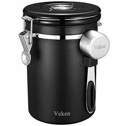 Picture of Veken Coffee Canister  Airtight Stainless Steel Food Storage Container with Date Tracker and Scoop for Grounds  Tea  Flour  Sugar  22oz  Stainless Silver