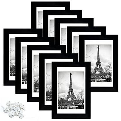 Picture of upsimples 8x10 Picture Frame Set of 10 Display Pictures 5x7 with Mat or 8x10 Without Mat Multi Photo Frames Collage for Wall or Tabletop Display Red Brown