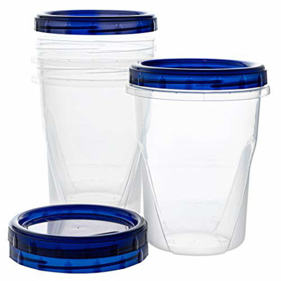 Picture of [4 oz 12 Pack] Twist Top Deli Containers Clear bottom With blue Top Twist on Lids Reusable  Stackable  Food Storage Freezer Container