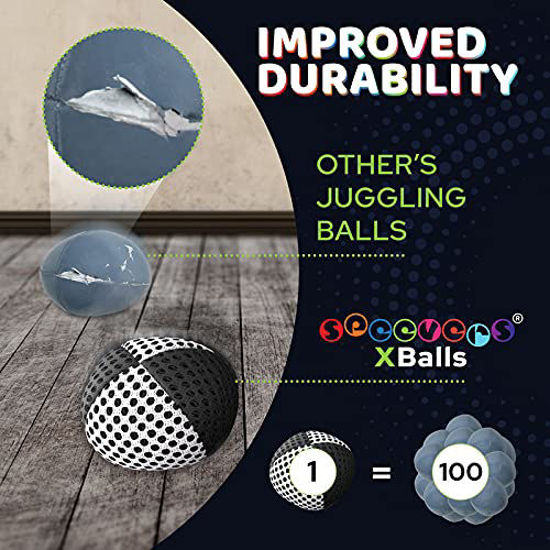 speevers XBalls Jongleerballen professionele set van 3, werpballen om te jongen, in 15 kleuren, jongleerset voor kinderen, volwassenen, beginners, professionals, beanbags met draagtas (Zwart Wit, 120g