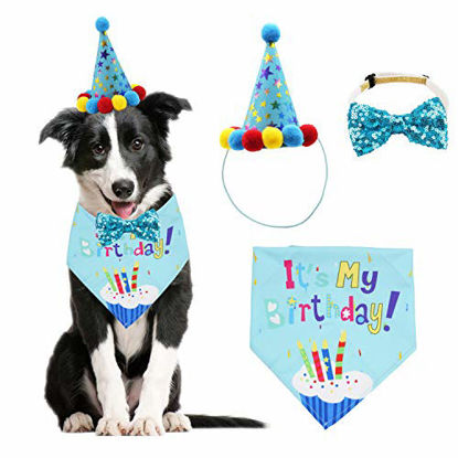 Picture of ADOGGYGO Dog Birthday Bandana Scarf and Dog Girl Boy Birthday Party Hat with Cute Dog Bow Tie Collar for Small Medium Dog Pet