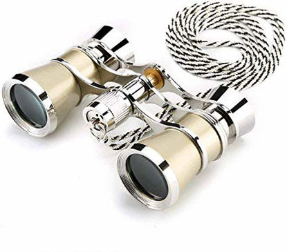 Picture of Opera Glasses Binoculars 3X25 Theater Glasses Mini Binocular Compact Lightweight with Handle for Adults Kids Women in Musical Concert (White with Chain)