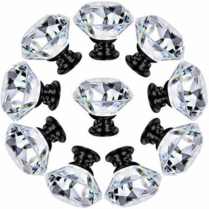 Picture of Dresser Drawer Cabinet Knobs 30mm Diamond Shaped Crystal Glass Knobs Pulls for Kitchen Wardrobe Cupboard (10 Pack  Gold)