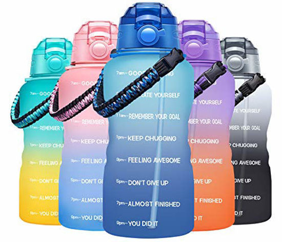 Fidus Large Half Gallon/64OZ Motivational Water Bottle with Paracord Handle & Removable Straw BPA Free Leakproof Water Jug with Time Marker to Ensure You Drink Enough Water Daily
