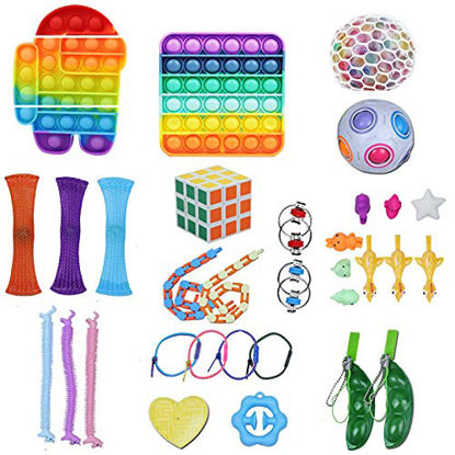 Picture of 32 Pack Fidget Toys Set Sensory Stress Anxiety Relieves Bundle Figet Box Cheap with Pop Bubble Gift for Kids Children