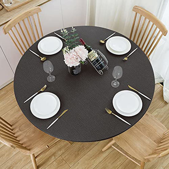 40-44 Light Grey NLMUVW Round Fitted Vinyl Tablecloth with Elastic Edge 100% Waterproof Oil Proof PVC Table Cloth Wipe Clean Table Cover for Indoor and Outdoor 