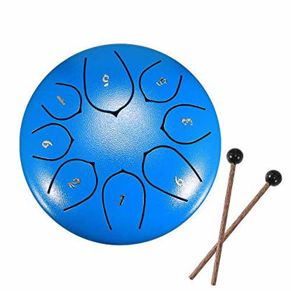 Picture of 6 Inch Steel Tongue Drum Handpan Drum  Moontie Metal Hand Drum Kit Percussion Steel Drum Instrument with Mallets  Mallet Bracket Tonic Sticker and Music Book (6Inch Blue)