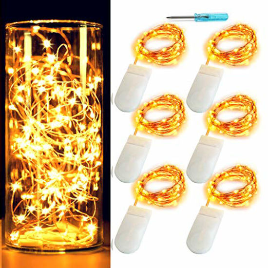 Picture of [6-Pack] 7Feet Starry String Lights Fairy String Lights 20 Micro Starry Leds On Silvery Copper Wire 2pcs CR2032 Batteries Included Work for Wedding Centerpiece Party Christmas Table Decor (Pink White)