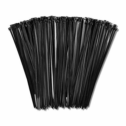 Picture of 8" Zip Cable Ties (1000 Pack)  Up To 40lbs Tensile Strength - Heavy Duty Black  Self-Locking Premium Nylon Cable Wire Ties for Indoor and Outdoor by Bolt Dropper