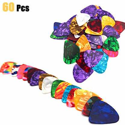 Picture of 60 Pack Guitar Picks Cowalkers Abstract Art Random Color Celluloid Guitar Picks Plectrums Unique Guitar Gift For Electric  Bass & Acoustic Guitars Includes 0.46mm/0.71mm/0.96mm