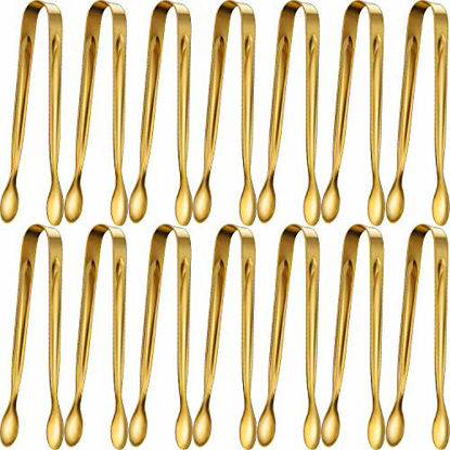 Picture of 12 Pieces Sugar Tongs Ice Tongs Stainless Steel Mini Serving Tongs Appetizers Tongs Small Kitchen Tongs for Tea Party Coffee Bar Kitchen (Gold  Rose Gold 4.3 Inch)