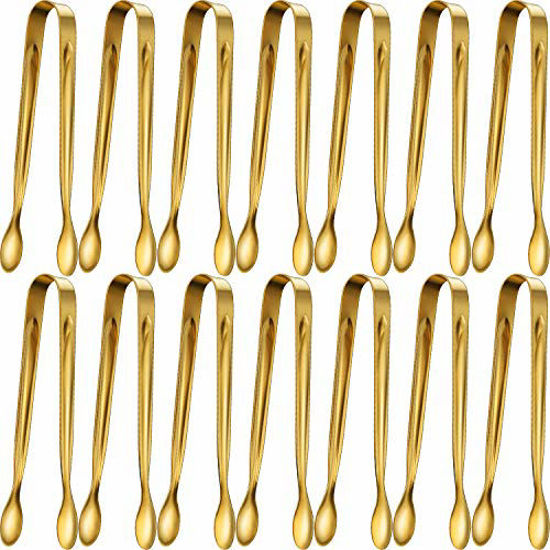 Picture of 12 Pieces Sugar Tongs Ice Tongs Stainless Steel Mini Serving Tongs Appetizers Tongs Small Kitchen Tongs for Tea Party Coffee Bar Kitchen (Gold  Rose Gold 4.3 Inch)
