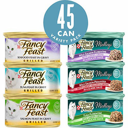 Picture of Purina Fancy Feast Wet Cat Food Variety Pack  Grilled Feast & Medleys Seafood Collection - (45) 3 oz. Cans