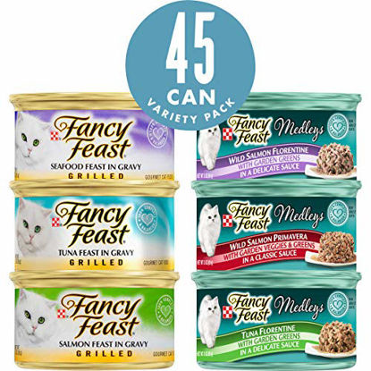 Picture of Purina Fancy Feast Wet Cat Food Variety Pack  Grilled Feast & Medleys Seafood Collection - (45) 3 oz. Cans