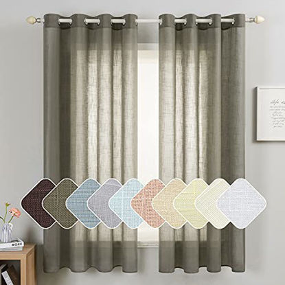 Picture of MIULEE 2 Panels Natural Linen Semi Sheer Window Curtains Elegant Solid Brown-Green Drapes Grommet Top Window Voile Panels Linen Textured Panels for Bedroom Living Room (52X63 Inch)