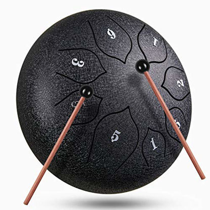 Picture of Byla Steel Tongue Drum 8 Notes 6 Inches Hand Pans Drum for Adults Child and Beginner Lotus Music Instrument Panda Drum Broze Percussion with Bag  Music Book  Mallet and Finger Picks
