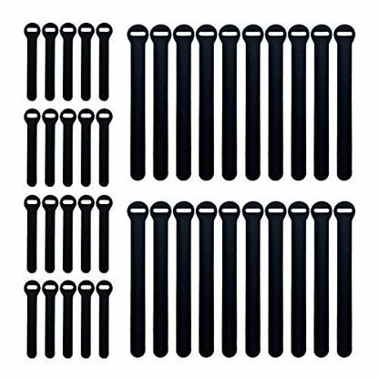 Picture of Self-Gripping Cable Ties by Wrap-It Storage  Black  40 Pack (4 Inch and 8 Inch Straps) â€“ Reusable Hook and Loop Cord Organizer Cable Ties for Cord Management and Desk or Office Organization