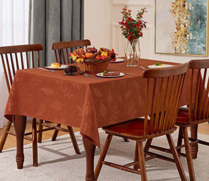 Picture of Fall Tablecloth  Maple Leaves Fabric Table Cloth for Fall Decorations  Harvest & Thanksgiving Dinner Parties  60" x 84" Rectangular
