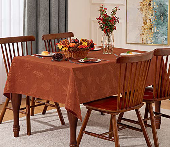 Picture of Fall Tablecloth  Maple Leaves Fabric Table Cloth for Fall Decorations  Harvest & Thanksgiving Dinner Parties  60" x 84" Rectangular