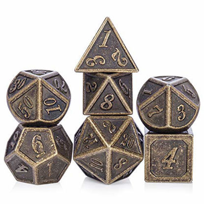 Heavy Metallic Game Dice D&D with Free Metal Tin for Dungeons and Dragons Role Playing Table Games DNDND Color Changing Metal Dice Set DND Glod Number with Black to Green 