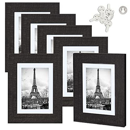 Picture of upsimples 4x6 Picture Frame Distressed Brown with Real Glass Display Pictures 3.5x5 with Mat or 4x6 Without Mat Multi Photo Frames Collage for Wall or Tabletop Display Set of 6