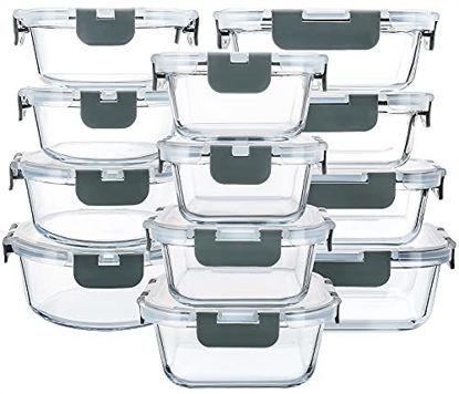Picture of 24-Piece White Glass Food Storage Containers with Upgraded Snap Locking Lids Glass Meal Prep Containers Set - Airtight Lunch Containers  Microwave  Oven  Freezer and Dishwasher
