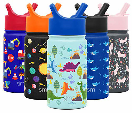 GetUSCart- Simple Modern Kids Insulated Water Bottle Cup with Straw  Stainless Steel Flask Metal Thermos for Toddlers Boys and Girls 14oz Blue  Dino
