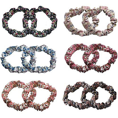 Picture of 12Pcs Thin Floral Hair Ties  Soft Elastic Hair Bands Floral Solid Ropes Ponytail Holder for Women Girls