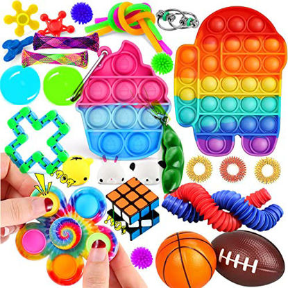 Picture of Sensory Fidget Toys Set  28 Pcs Stress Relief Anti-Anxiety Toys Pack Bundle for Kids Adult Children  Autistic ADHD Toys Pop Tube Infinity Cube Marble Mesh Squeeze Bean Fidget Spinners Bubble Toys