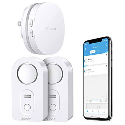 Picture of Govee WiFi Water Sensor 2 Pack, 100dB Adjustable Alarm and App Notifications, Leak and Drip Alerts by Email, Detector for Home, Bedrooms, Basement, Kitchen, Bathroom, Laundry(Not Support 5G WiFi)