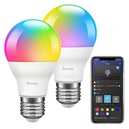 Picture of Govee LED Light Bulbs Dimmable, Music Sync RGB Color Changing Light Bulbs A19 7W 60W Equivalent, No Hub Required, Multicolor Decorative Bluetooth Light Bulb with APP, 2 Pack (Don't Support WiFi/Alexa)