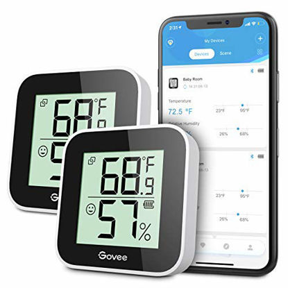 Picture of Govee Temperature Humidity Monitor 2-Pack, Indoor Room Thermometer Hygrometer with App Alert, Mini Bluetooth Digital Thermometer Humidity Sensor with Data Storage for Home, Greenhouse, Cellar