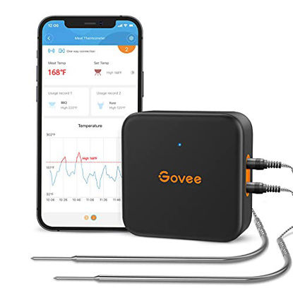 Picture of Govee Wireless Meat Thermometer, Bluetooth Grill Thermometer, 230ft Remote Monitoring, High Accuracy, Alarm Notifications, Food Thermometer with 2 Probes, for Smoker, BBQ, Oven, Kitchen