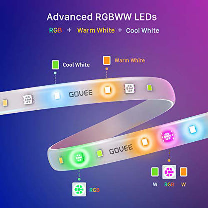 Picture of Govee Smart LED Strip Lights, 6.56ft RGBWW WiFi Light Strip Works with Alexa Google Assistant, 16 Million Colors, Warm and Cool White, Music Sync LED Lights for Bedroom, Desk, Cabinet