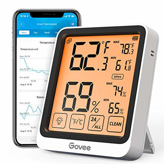 Picture of Govee Indoor Bluetooth Thermometer Hygrometer,Digital Wireless Temperature Humidity Monitor with 4.5 Inch Large Backlight LCD Touchscreen,2 Years Data Storage,App Alerts,for Room,Home,Greenhouses