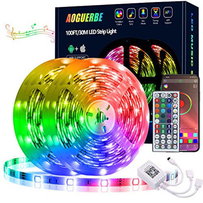 Picture of AOGUERBE LED Light Strips 100FT, Ultra Long RGB Color Changing LED Light Strips Kit with 44 Keys Remote, App, Music Sync Smart LED Lights for Bedroom Kitchen Ceiling TV Christmas Party Home Decoration