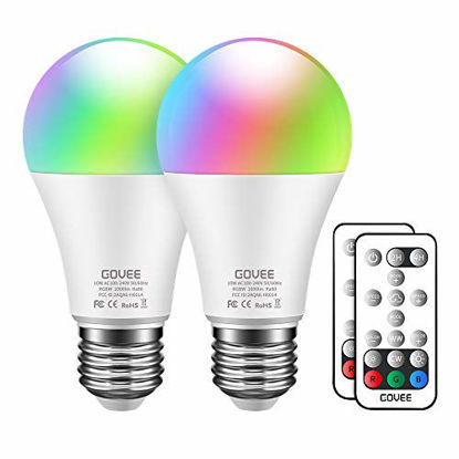 Picture of Govee Color Change Light Bulbs, RGB Color Changing LED Light Bulbs with Remote, 10W 75W Equivalent 1000 Lumen A19 E26 Screw Base, RGBW Decorative LED Bulb Lights for Bedroom, Stage, Party (2 Pack)
