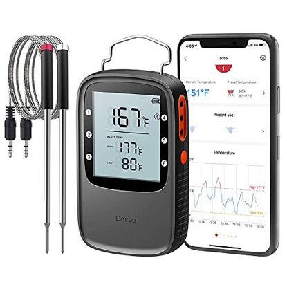 Picture of Govee Bluetooth Meat Thermometer, Smart Grill Thermometer, 196ft Remote Monitor, Large Backlight Screen, Alarm Notification for Smoker BBQ Oven Kitchen Candy