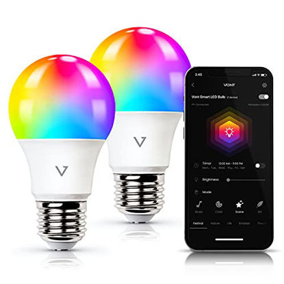 Picture of Smart Light Bulbs [2 Pack], WiFi & Bluetooth 5.0, Compatible w/ Alexa & Google Without Hub, Dimmable, Music Sync, Schedules, Color Changing Light Bulb RGBW Smart Bulb Lights LED Bulb, A19/E26 9W 810LM
